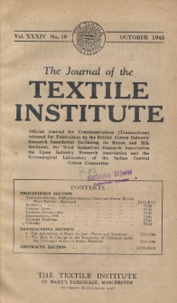 The Journal of the Textile Institute Vol. XXXIV No.10 (1943)