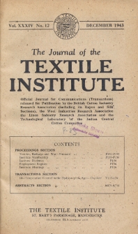 The Journal of the Textile Institute Vol. XXXIV No.12 (1943)