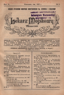 Lekarz wojskowy: miesięcznik organ oficerów korpusu sanitarnego sł. czynnej i rezerwy 1925, R. VI, nr 5