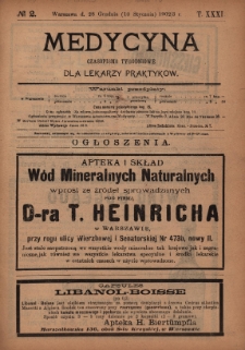 Medycyna : czasopismo tygodniowe dla lekarzy praktyków 1903, T.XXXI, nr 2