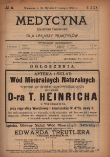 Medycyna : czasopismo tygodniowe dla lekarzy praktyków 1903, T.XXXI, nr 6