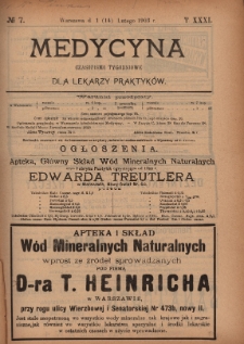 Medycyna : czasopismo tygodniowe dla lekarzy praktyków 1903, T.XXXI, nr 7