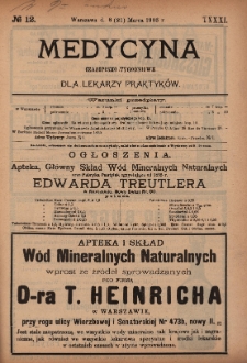 Medycyna : czasopismo tygodniowe dla lekarzy praktyków 1903, T.XXXI, nr 12
