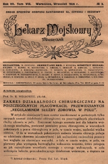 Lekarz wojskowy : miesięcznik organ oficerów korpusu sanitarnego sł. czynnej i rezerwy 1926, R. VII, T.VIII, nr 3