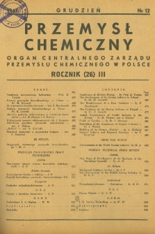 Przemysł Chemiczny : Organ Centralnego Zarządu Przemysłu Chemicznego w Polsce R. III(26) Nr 12 (1947)