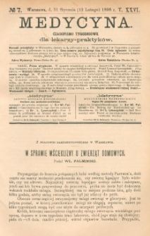 Medycyna : czasopismo tygodniowe dla lekarzy praktyków 1898, T. XXVI, nr 7