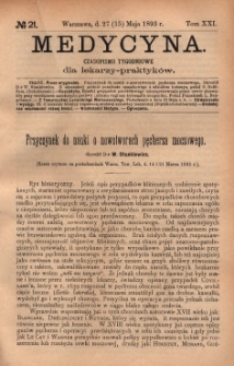 Medycyna : czasopismo tygodniowe dla lekarzy praktyków 1893, T. XXI, nr 21