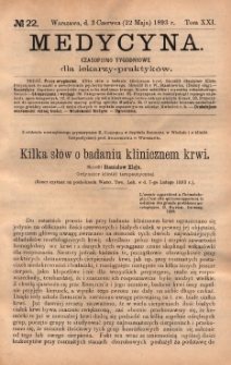 Medycyna : czasopismo tygodniowe dla lekarzy praktyków 1893, T. XXI, nr 22
