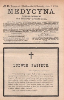 Medycyna : czasopismo tygodniowe dla lekarzy praktyków 1895, T. XXIII, nr 41
