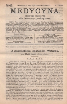 Medycyna : czasopismo tygodniowe dla lekarzy praktyków 1895, T. XXIII, nr 43