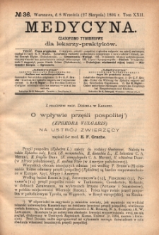 Medycyna : czasopismo tygodniowe dla lekarzy praktyków 1894, T. XXII, nr 36