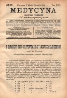 Medycyna : czasopismo tygodniowe dla lekarzy praktyków 1894, T. XXII, nr 37