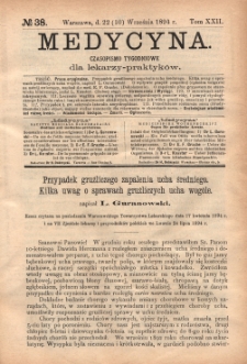 Medycyna : czasopismo tygodniowe dla lekarzy praktyków 1894, T. XXII, nr 38