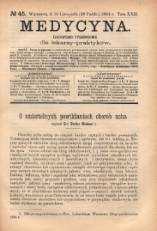 Medycyna : czasopismo tygodniowe dla lekarzy praktyków 1894, T. XXII, nr 45