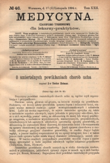 Medycyna : czasopismo tygodniowe dla lekarzy praktyków 1894, T. XXII, nr 46