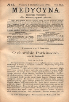 Medycyna : czasopismo tygodniowe dla lekarzy praktyków 1894, T. XXII, nr 47