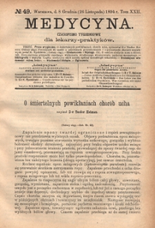 Medycyna : czasopismo tygodniowe dla lekarzy praktyków 1894, T. XXII, nr 49