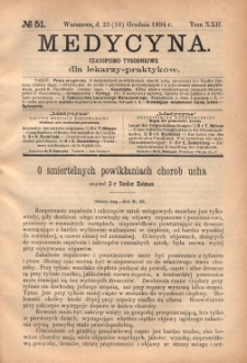 Medycyna : czasopismo tygodniowe dla lekarzy praktyków 1894, T. XXII, nr 51