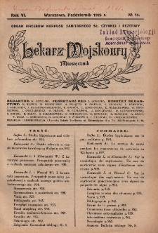 Lekarz wojskowy: miesięcznik organ oficerów korpusu sanitarnego sł. czynnej i rezerwy 1925, R. VI, nr 10