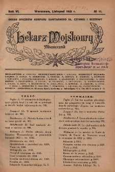 Lekarz wojskowy: miesięcznik organ oficerów korpusu sanitarnego sł. czynnej i rezerwy 1925, R. VI, nr 11