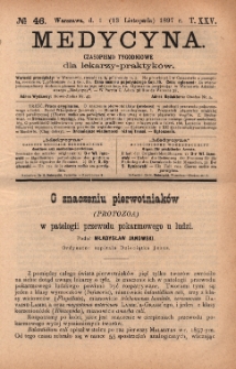 Medycyna : czasopismo tygodniowe dla lekarzy praktyków 1897, T.XXV, nr 46