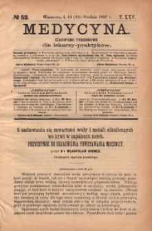 Medycyna : czasopismo tygodniowe dla lekarzy praktyków 1897, T.XXV, nr 52