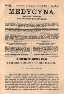 Medycyna : czasopismo tygodniowe dla lekarzy praktyk&oacute;w 1902, T.XXX, nr 23