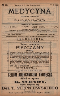 Medycyna : czasopismo tygodniowe dla lekarzy praktyków 1903, T.XXXI, nr 16