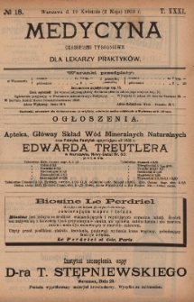 Medycyna : czasopismo tygodniowe dla lekarzy praktyków 1903, T.XXXI, nr 18