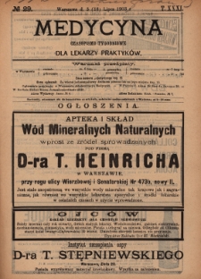 Medycyna : czasopismo tygodniowe dla lekarzy praktyków 1903, T.XXXI, nr 29