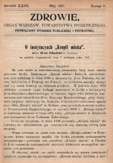 Zdrowie: organ Warsz. Towarzystwa Hygienicznego, poświęcony hygienie publicznej i prywatnej 1907, R. XXIII, z. 5