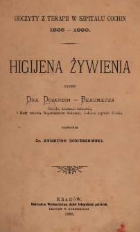 Higijena żywienia: odczyty z terapii w szpitalu Cochin 1885-1886