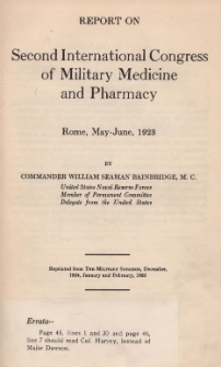 Report on the second international congress of military medicine and pharmacy, Rome, May-June 1923