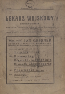 Lekarz wojskowy: dwutygodnik poświęcony medycynie, higjenie oraz wojskowej służbie zdrowia, organ oficer&oacute;w korpusu sanitarnego sł. czynnej i rezerwy 1932, R. XIII, T. XIX, nr 3