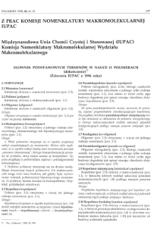 Polimery : tworzywa wielkocząsteczkowe : miesięcznik poświęcony chemii i technologii polimer&oacute;w nr 43 (1998)