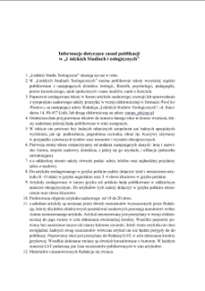 INFORMACJE DOTYCZĄCE ZASAD PUBLIKACJI W „ŁÓDZKICH STUDIACH TEOLOGICZNYCH”