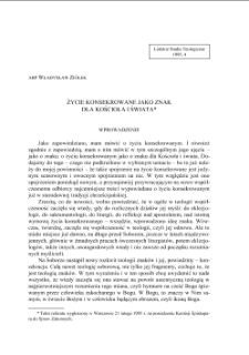 ŻYCIE KONSEKROWANE JAKO ZNAK DLA KOŚCIOŁA I ŚWIATA