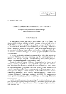 CHRZEŚCIJAŃSKIE ROZUMIENIE CZASU I HISTORII. Uwagi na marginesie Listu apostolskiego Tertio millennio adveniente
