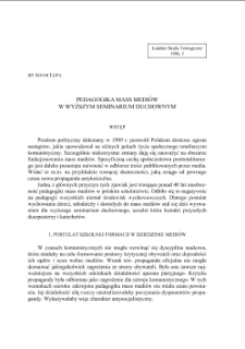 PEDAGOGIKA MASS MEDIÓW W WYŻSZYM SEMINARIUM DUCHOWNYM