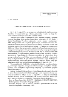 PIERWSZE EKUMENICZNE DNI BIBLII W ŁODZI
