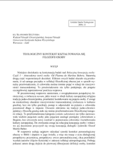 TEOLOGICZNY KONTEKST KSZTAŁTOWANIA SIĘ FILOZOFII OSOBY