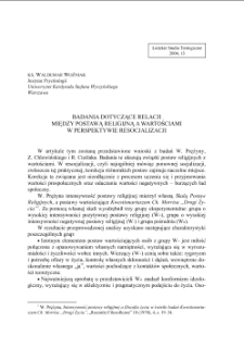 BADANIA DOTYCZĄCE RELACJI MIĘDZY POSTAWĄ RELIGIJNĄ A WARTOŚCIAMI W PERSPEKTYWIE RESOCJALIZACJI