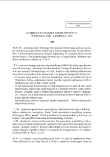 DIARIUSZ WYDARZEŃ SEMINARYJNYCH WRZESIEŃ 1990 – CZERWIEC 1991