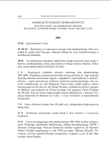 DIARIUSZ WYDARZEŃ SEMINARYJNYCH WRZESIEŃ 2001 - CZERWIEC 2002