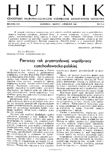 Hutnik : miesięcznik Związku Polskich Hut Żelaznych R. XVI nr 3-4 (1949)