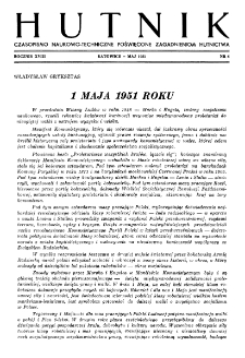 Hutnik : miesięcznik Związku Polskich Hut Żelaznych R. XVIII nr 5 (1951)