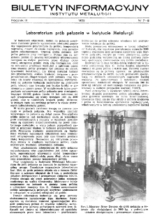 Biuletyn Informacyjny Gł&oacute;wnego Instytutu Metalurgii R. III nr 7-8 (1952)
