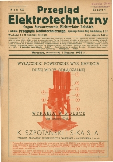 Przegląd Elektrotechniczny : organ Stowarzyszenia Elektrotechników Polskich R. XX z. 1 (1938)