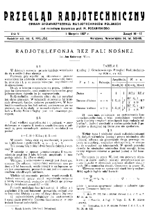 Przegląd Radjotechniczny: ogłaszany staraniem Sekcji Radiotechnicznej Stow. Elektr. Polskich R. V z. 16-17 (1927)
