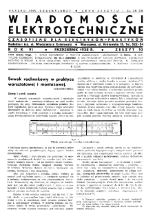 Wiadomości Elektrotechniczne : miesięcznik pod naczelną redakcją prof. M. Pożaryskiego. R. VI nr 10 (1938)